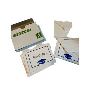 7 pc Blue metallic graduation thank you cards envelopes